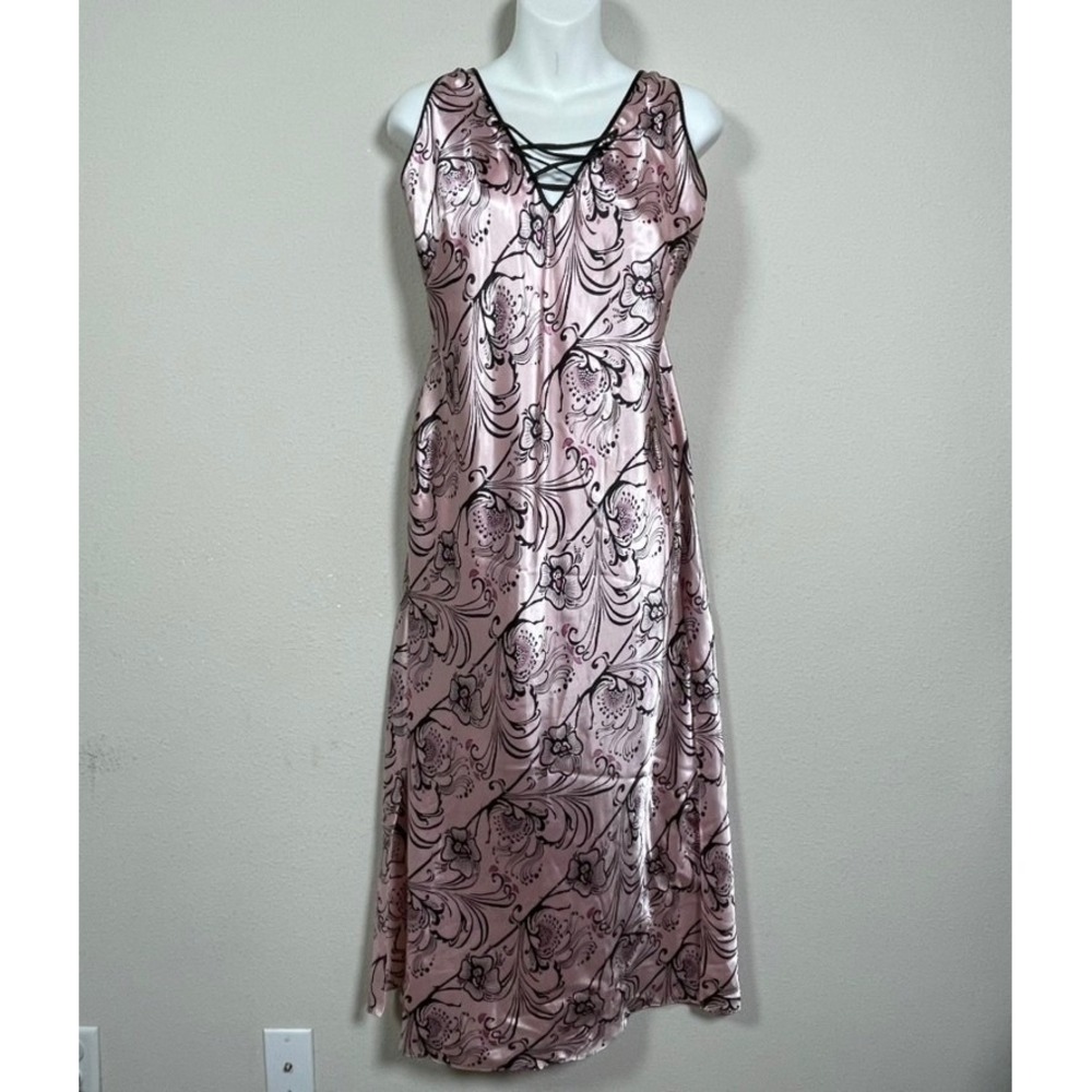 August Silk Intimates Nightgown Womens L Pink Floral Fairycore Maxi Chemise